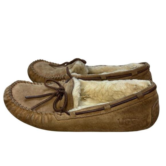 UGG Dakota Chestnut Suede Shearling Slip On Moccasin Slippers Brown Women Size 9 - Picture 2 of 13